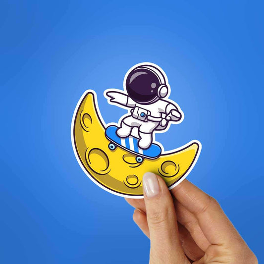 Astronaut Surfing On Moon Sticker waterproof vinyl decal for laptop, bike, car & bottle