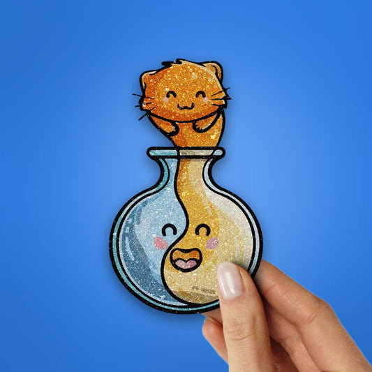 Cat Potion Glitter Sticker waterproof vinyl decal for laptop, bike, car & bottle