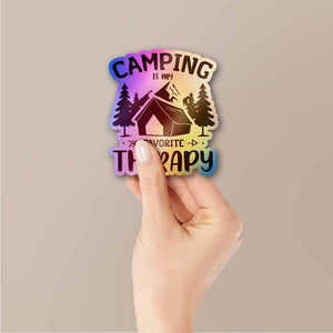 Camping Is My Favorite Therapy Holographic Sticker