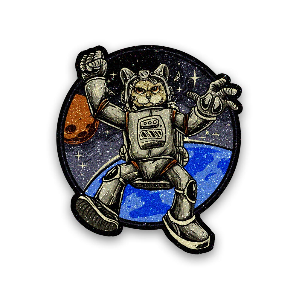Cat Astronaut Glitter Sticker