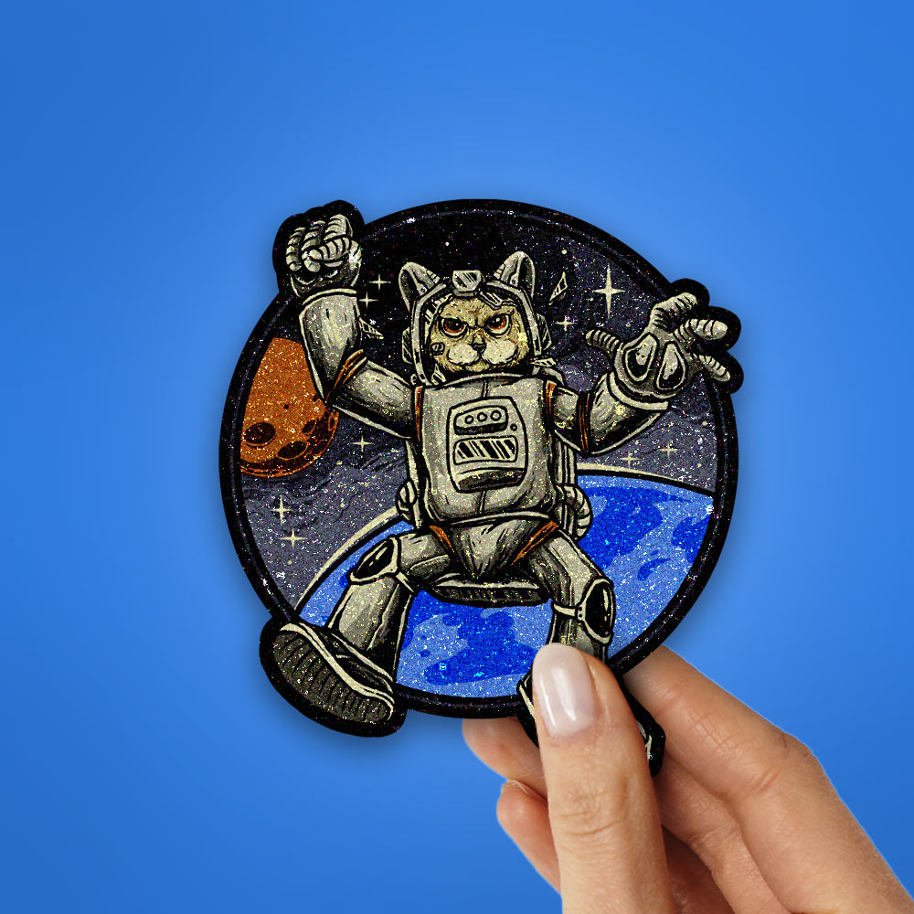 Cat Astronaut Glitter Sticker