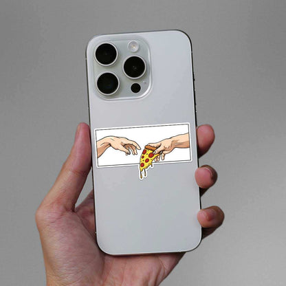 Adam Touching Pizza Sticker waterproof vinyl decal for laptop, bike, car & bottle