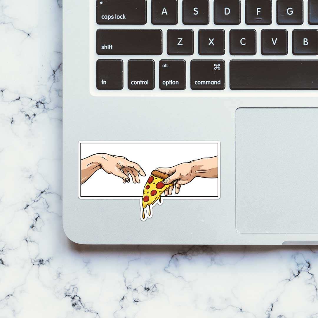 Adam Touching Pizza Sticker waterproof vinyl decal for laptop, bike, car & bottle