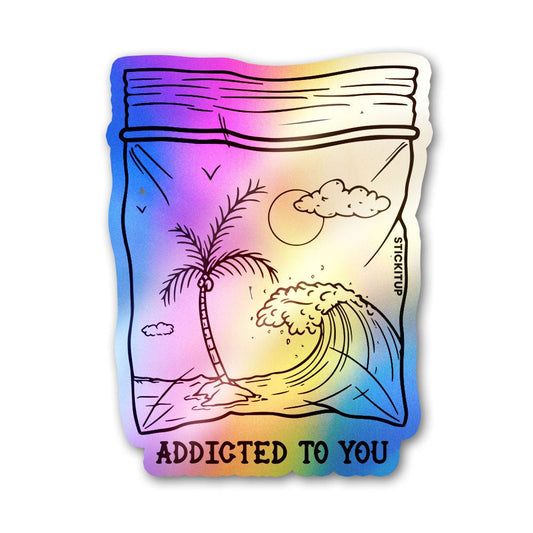 Addicted Holographic Stickers waterproof vinyl decal for laptop, bike, car & bottle