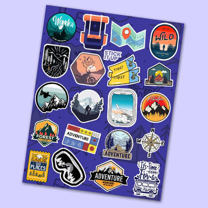 Adventure Mini Stickers Sheet waterproof vinyl decal for laptop, bike, car & bottle