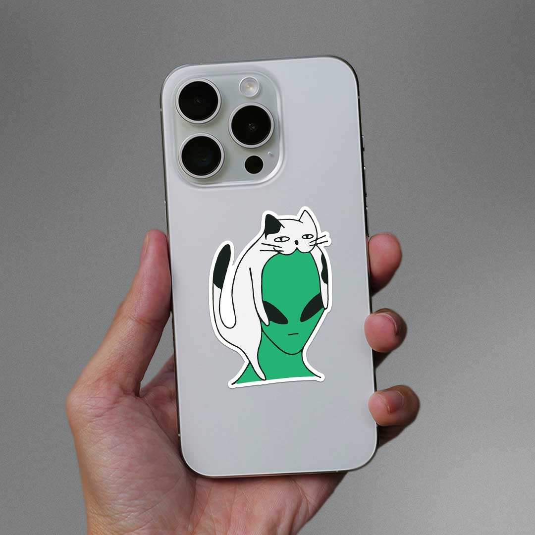 Alien Cat Sticker waterproof vinyl decal for laptop, bike, car & bottle