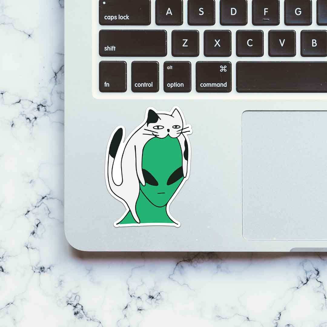 Alien Cat Sticker waterproof vinyl decal for laptop, bike, car & bottle