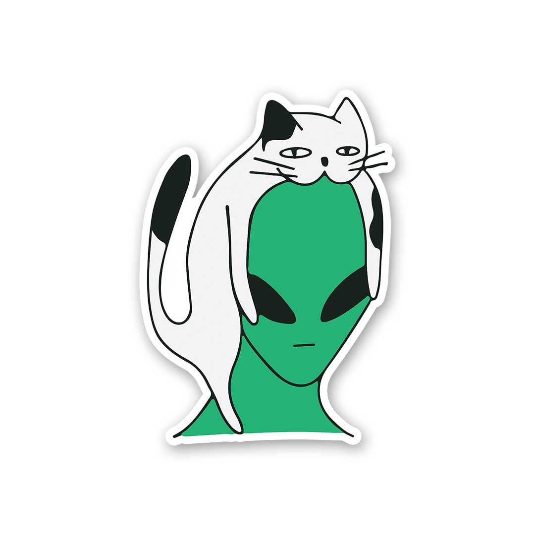 Alien Cat Sticker waterproof vinyl decal for laptop, bike, car & bottle