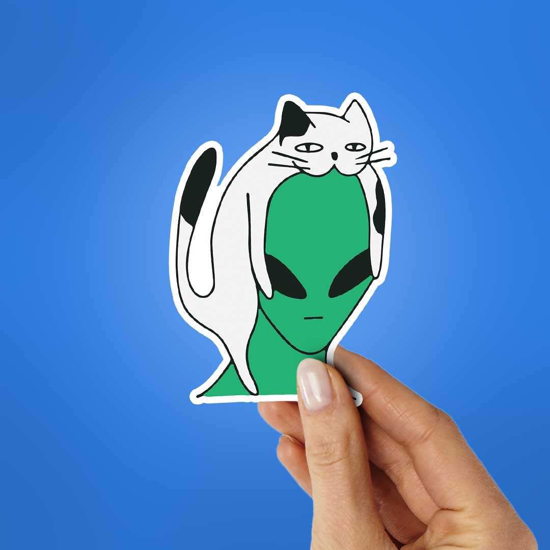 Alien Cat Sticker waterproof vinyl decal for laptop, bike, car & bottle