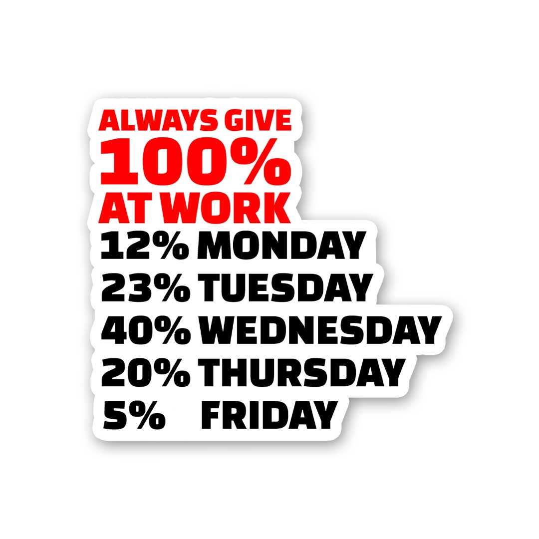 Always Give 100% At Work Sticker waterproof vinyl decal for laptop, bike, car & bottle
