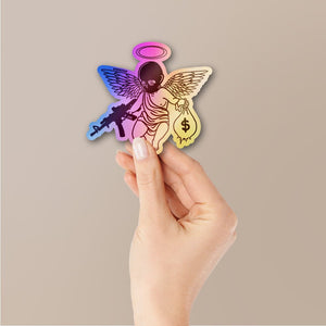 Angel Of Fortune Holographic Stickers waterproof vinyl decal for laptop, bike, car & bottle