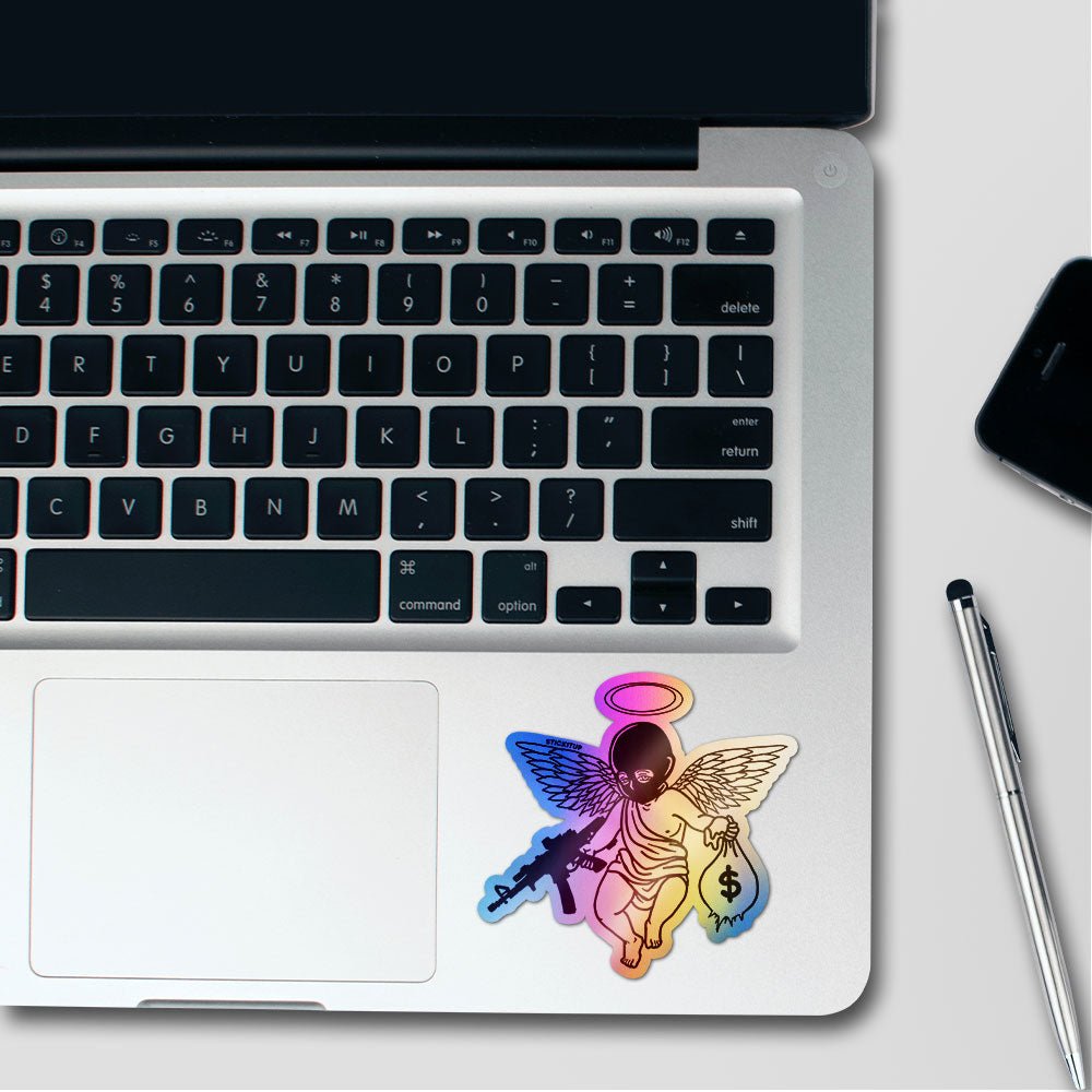 Angel Of Fortune Holographic Stickers waterproof vinyl decal for laptop, bike, car & bottle