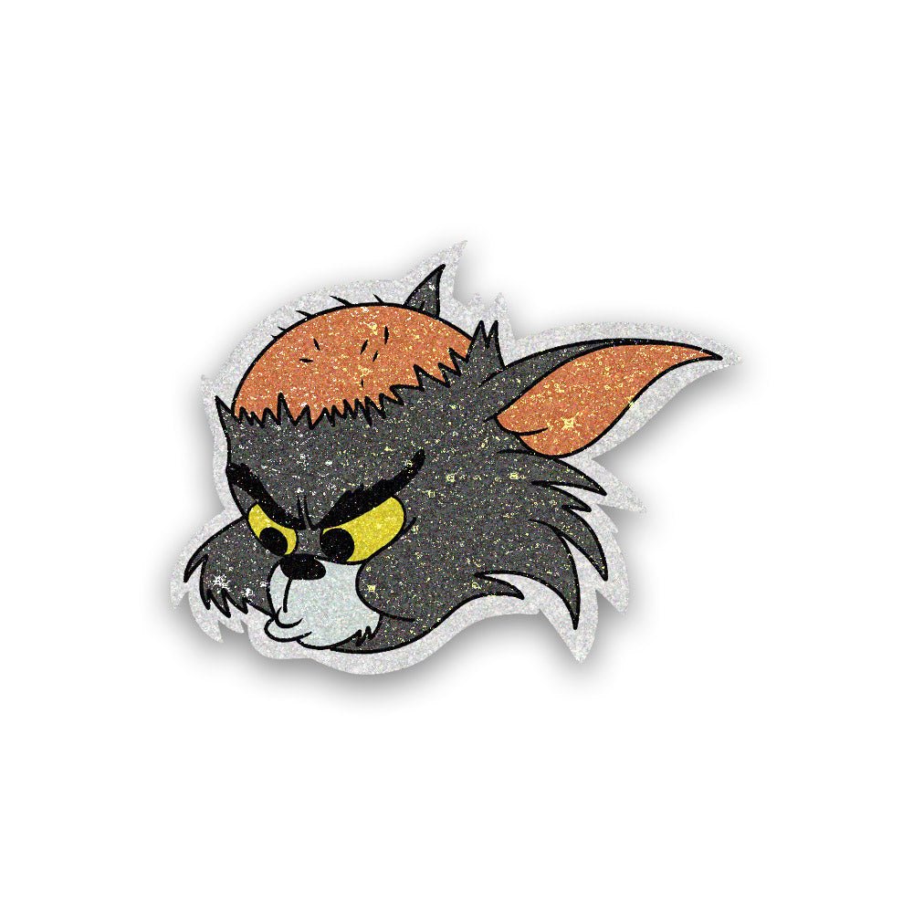 Angry Cat Glitter Sticker waterproof vinyl decal for laptop, bike, car & bottle