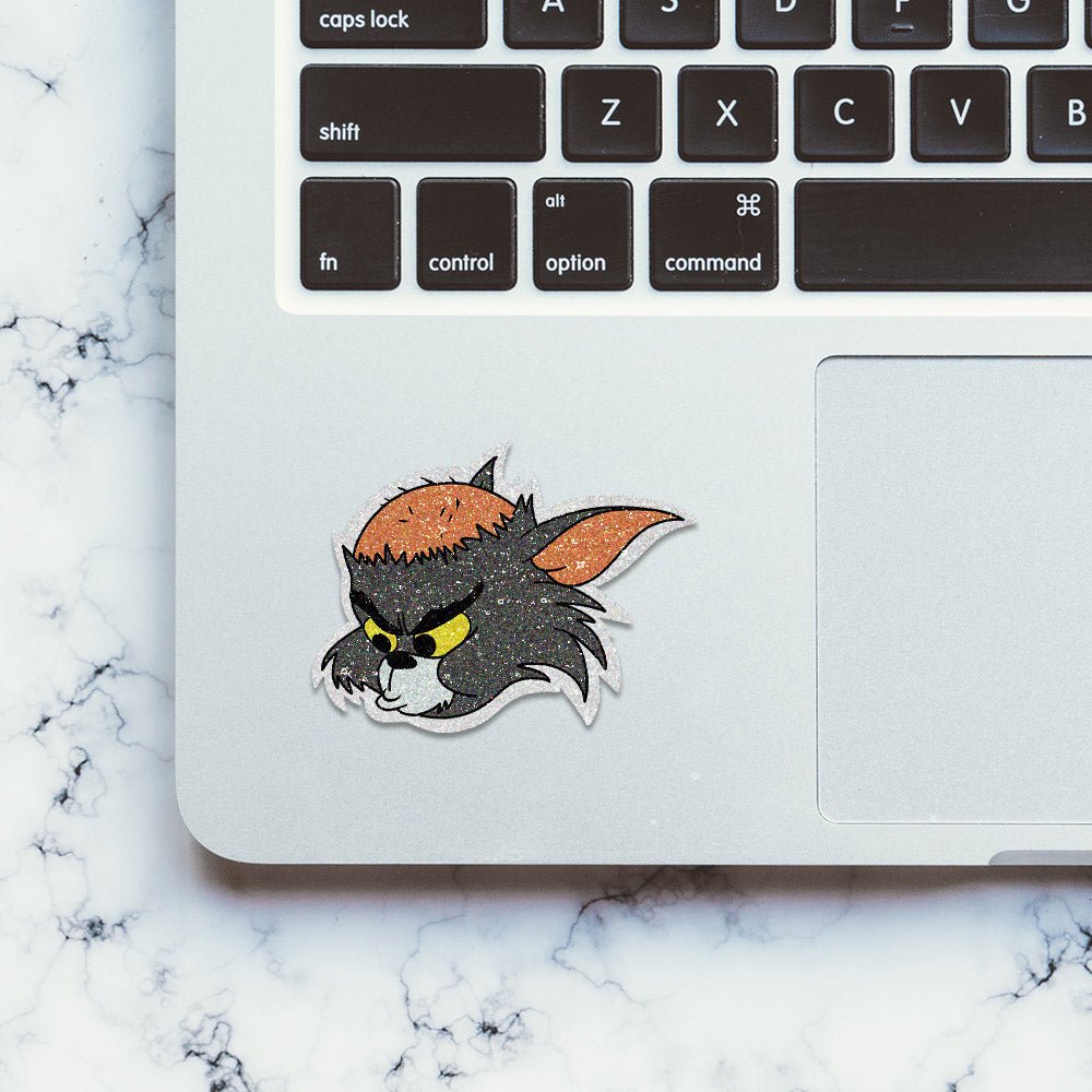Angry Cat Glitter Sticker waterproof vinyl decal for laptop, bike, car & bottle