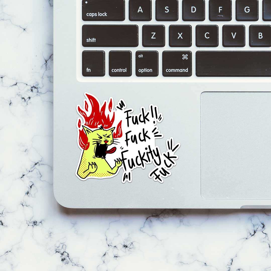 Angry Cat Sticker waterproof vinyl decal for laptop, bike, car & bottle
