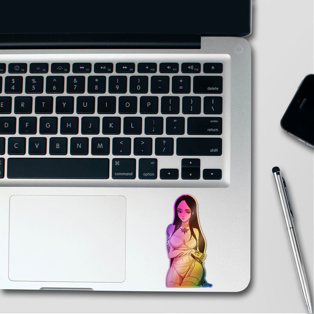 Anime Girl Long Hair Holographic Stickers - Holographic stickers | STICK IT UP