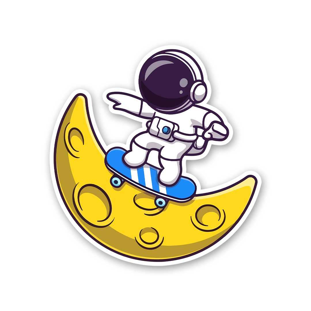 Astronaut Surfing On Moon Sticker waterproof vinyl decal for laptop, bike, car & bottle