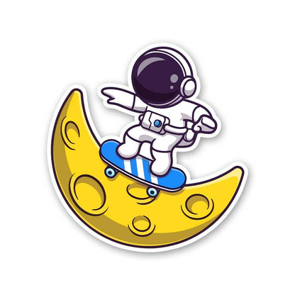 Astronaut Surfing On Moon Sticker waterproof vinyl decal for laptop, bike, car & bottle
