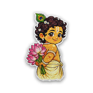 Baby Krishna With Lotus Glitter Sticker - Glitter Stickers | STICK IT UP