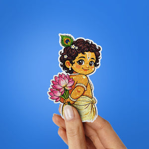 Baby Krishna With Lotus Glitter Sticker - Glitter Stickers | STICK IT UP