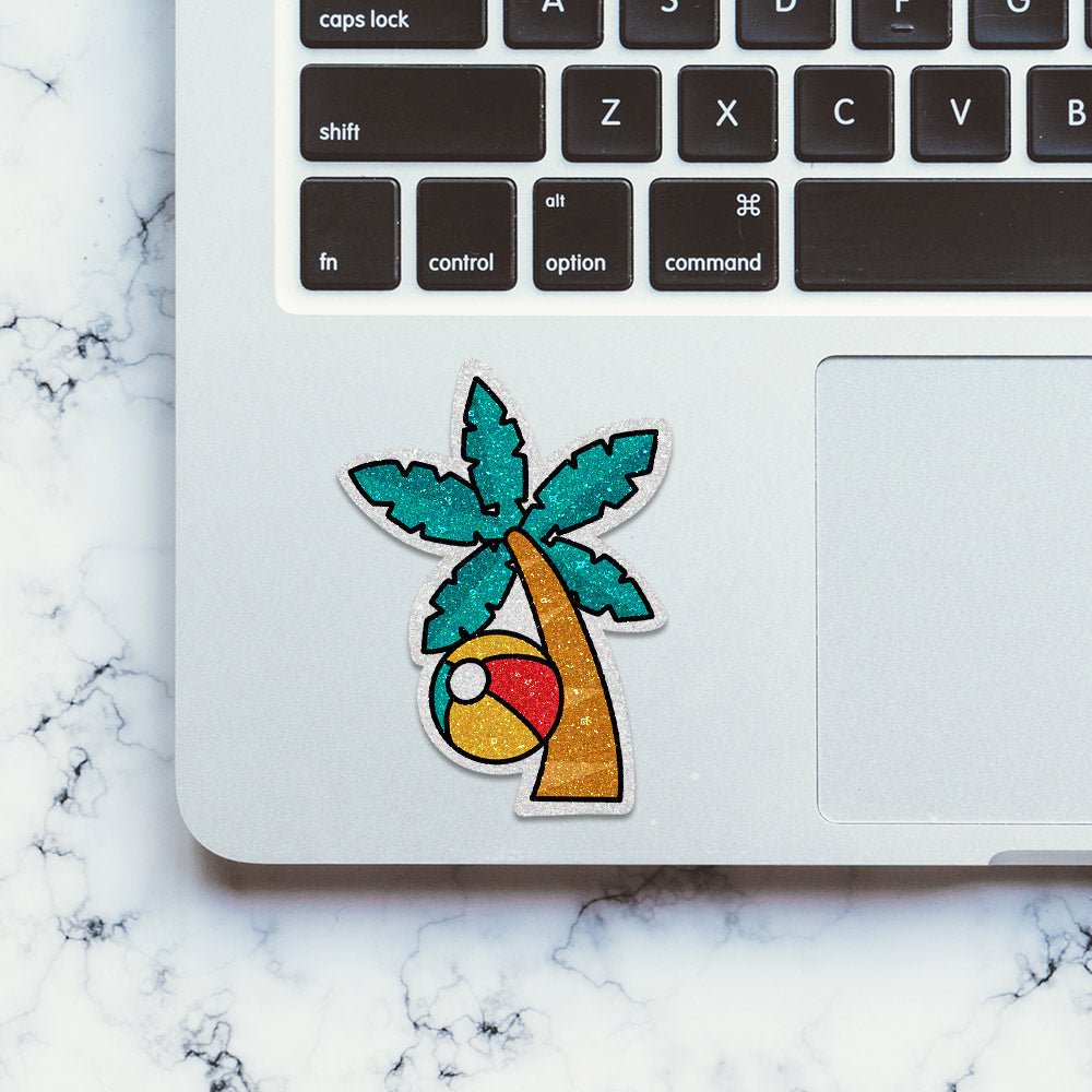 Beach Tree Glitter Sticker waterproof vinyl decal for laptop, bike, car & bottle