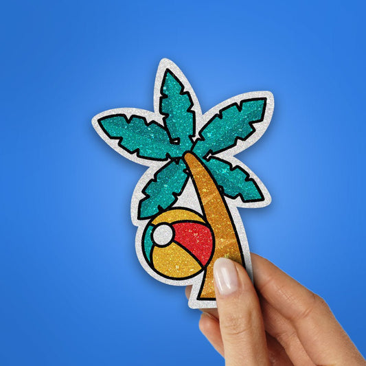 Beach Tree Glitter Sticker waterproof vinyl decal for laptop, bike, car & bottle