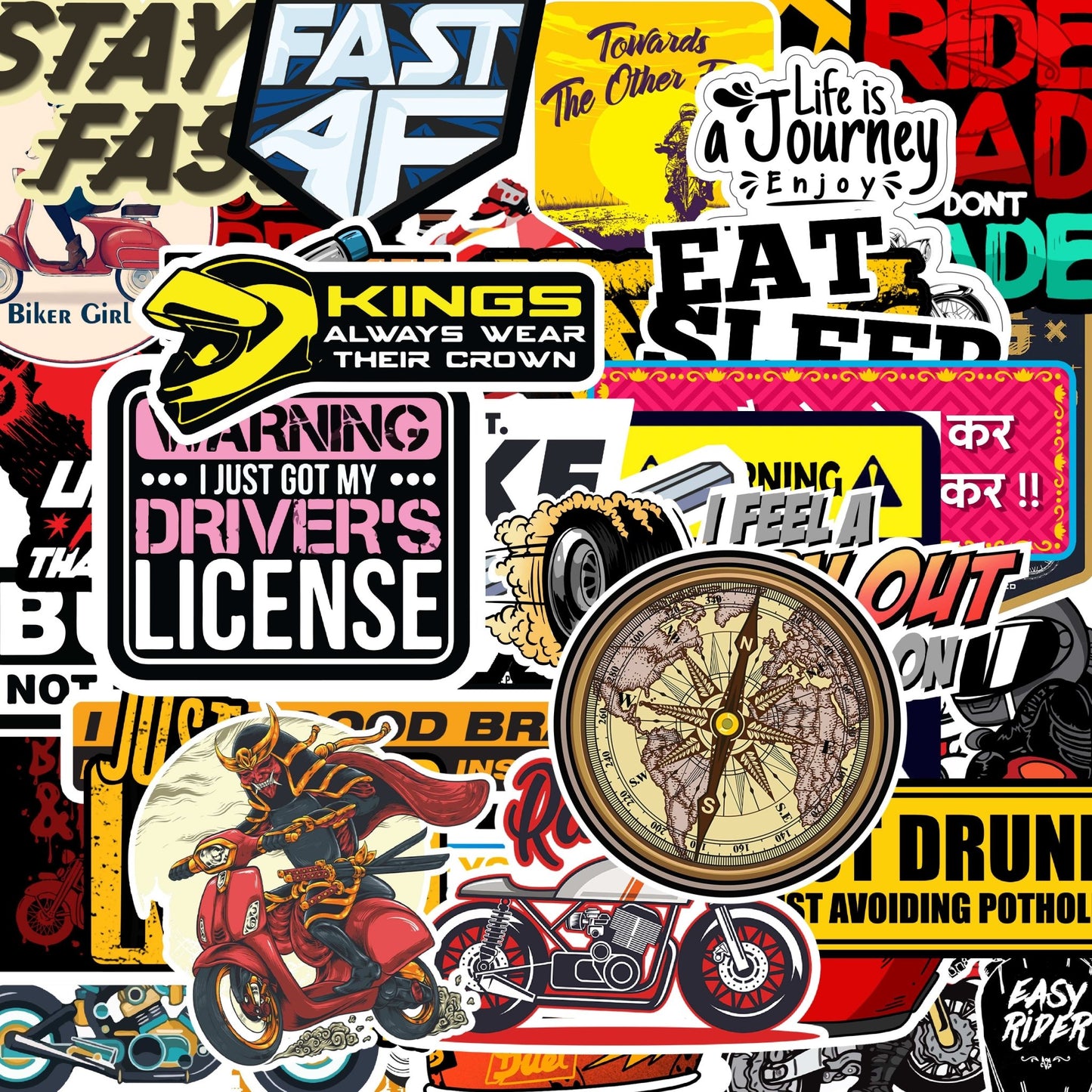 Bike Sticker Pack [50 sticker] waterproof vinyl decal for laptop, bike, car & bottle