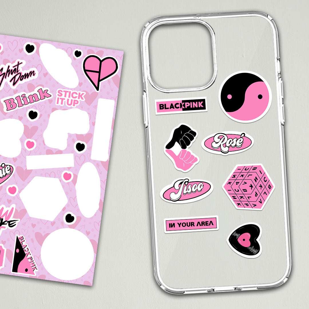 Black Pink Mini Stickers Sheet waterproof vinyl decal for laptop, bike, car & bottle