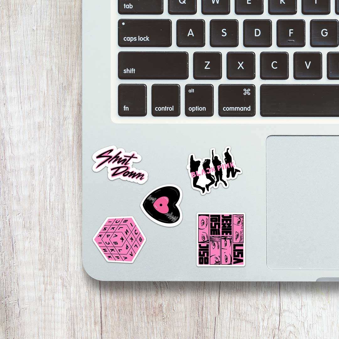 Black Pink Mini Stickers Sheet waterproof vinyl decal for laptop, bike, car & bottle