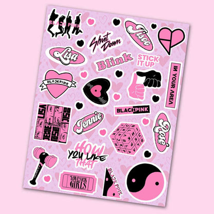 Black Pink Mini Stickers Sheet waterproof vinyl decal for laptop, bike, car & bottle