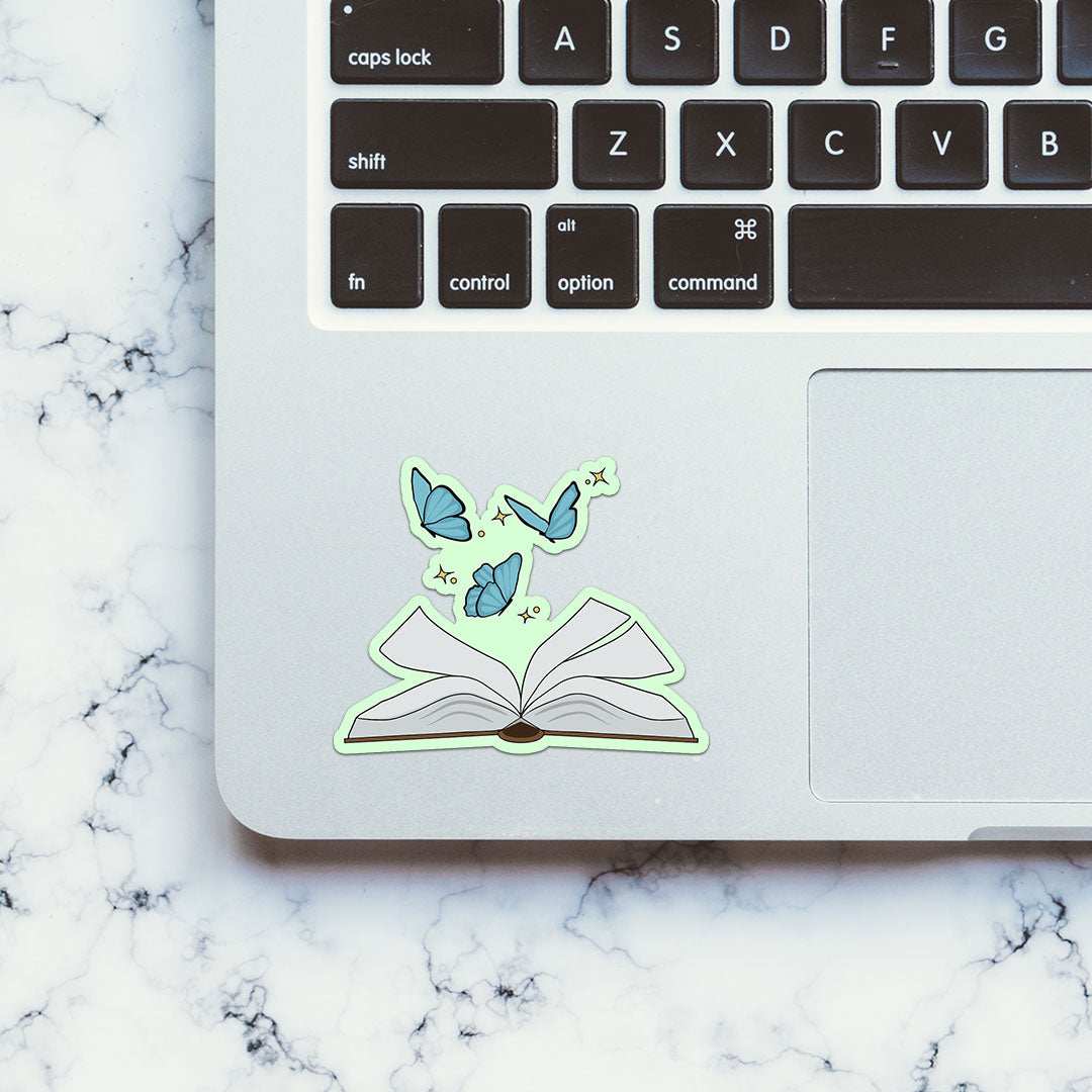Book And Butterfly Sticker waterproof vinyl decal for laptop, bike, car & bottle