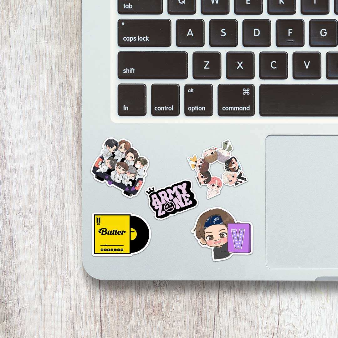 BTS Mini Stickers Sheet waterproof vinyl decal for laptop, bike, car & bottle