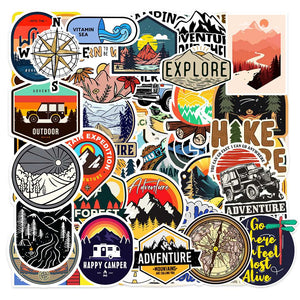 Camping Sticker Packs [50 sticker] waterproof vinyl decal for laptop, bike, car & bottle