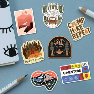 Camping Sticker Packs [50 sticker] waterproof vinyl decal for laptop, bike, car & bottle
