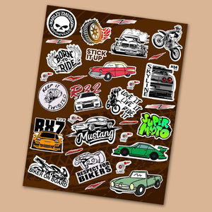 Car and Bike Mini Stickers Sheet waterproof vinyl decal for laptop, bike, car & bottle