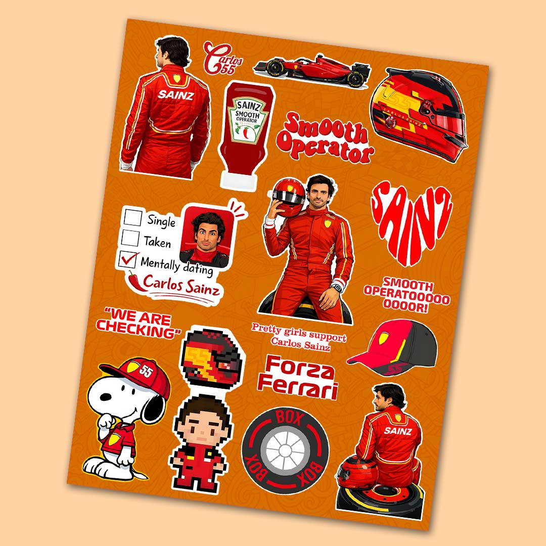 Carlos Sainz Sticker Sheet waterproof vinyl decal for laptop, bike, car & bottle
