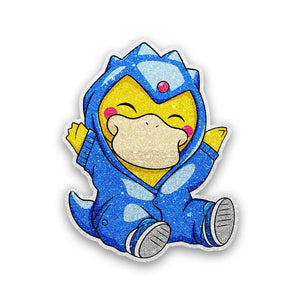 Chibi Blue Dino Onesie Glitter Sticker - Glitter Stickers | STICK IT UP