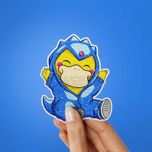 Chibi Blue Dino Onesie Glitter Sticker - Glitter Stickers | STICK IT UP