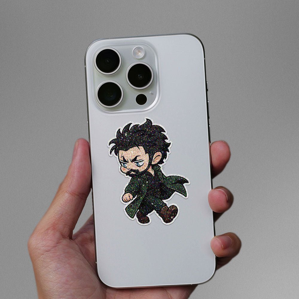 Chibi Green Coat Walker Glitter Sticker - Glitter Stickers | STICK IT UP