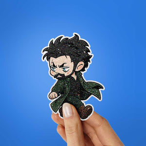 Chibi Green Coat Walker Glitter Sticker - Glitter Stickers | STICK IT UP