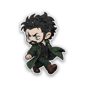 Chibi Green Coat Walker Glitter Sticker - Glitter Stickers | STICK IT UP