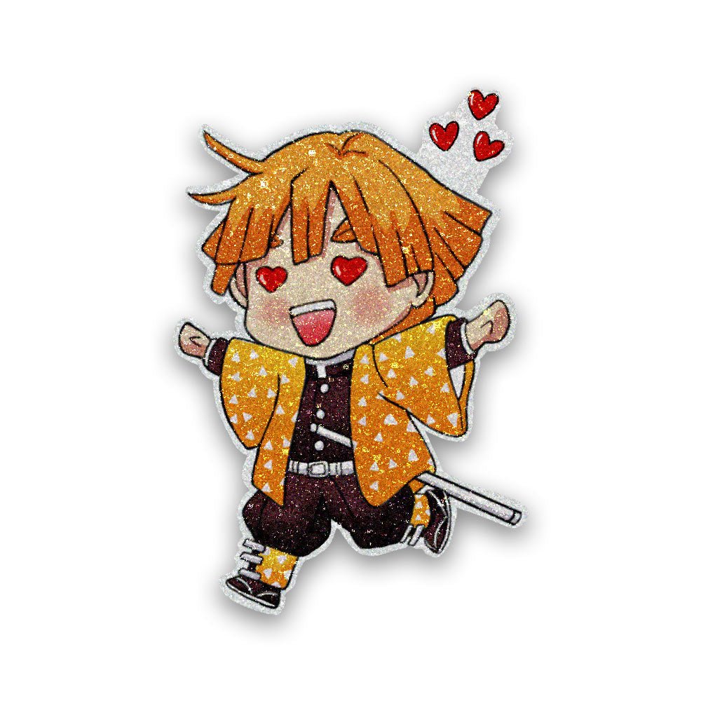 Chibi Zenitsu Glitter Sticker waterproof vinyl decal for laptop, bike, car & bottle