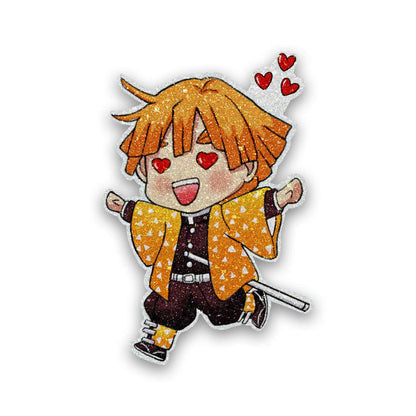 Chibi Zenitsu Glitter Sticker waterproof vinyl decal for laptop, bike, car & bottle