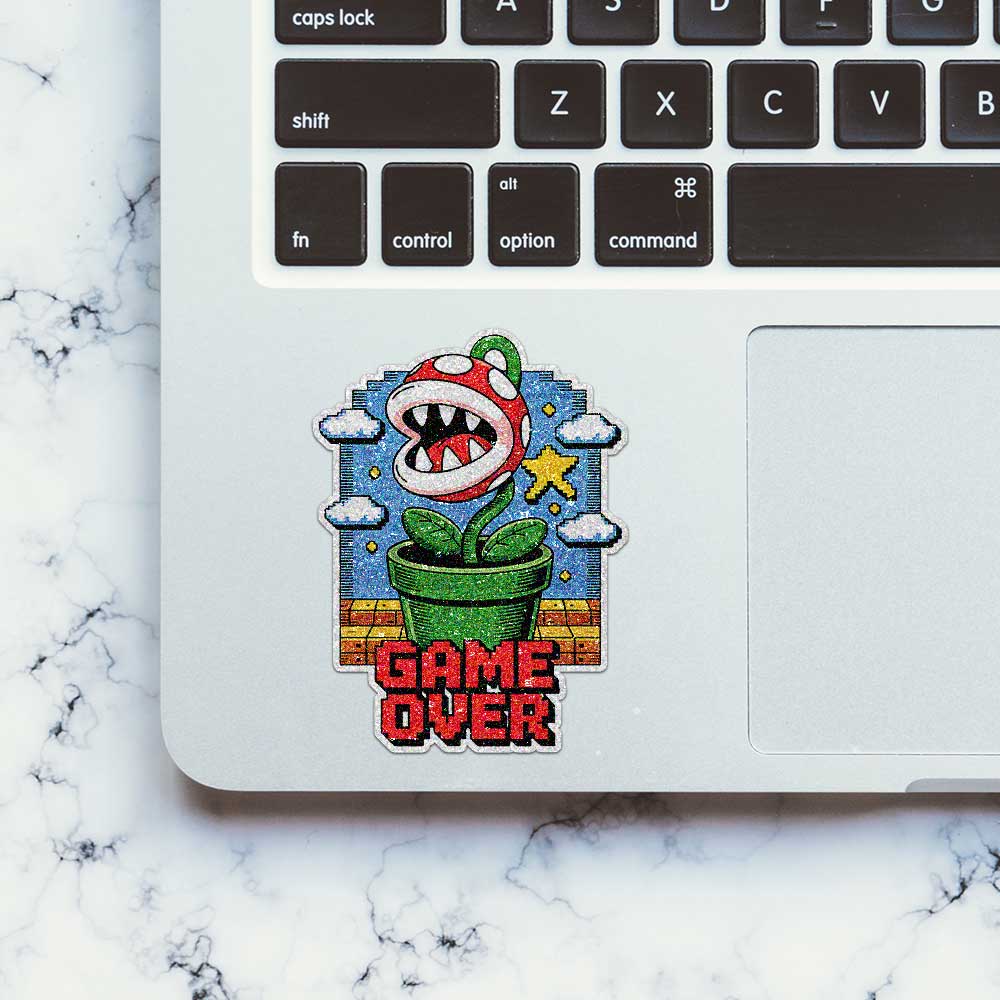 Chomping Plant Game Over Glitter Sticker - Glitter Stickers | STICK IT UP