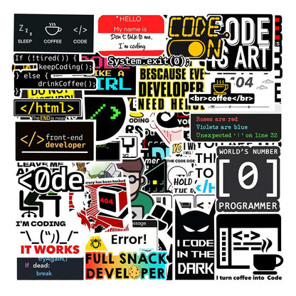 Coder Sticker Packs [50 sticker] waterproof vinyl decal for laptop, bike, car & bottle