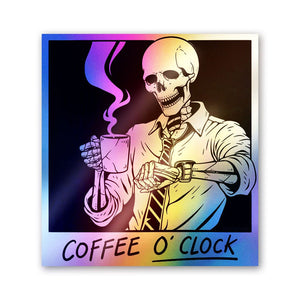 Coffee O'Clock Skull Holographic Stickers - Holographic stickers | STICK IT UP