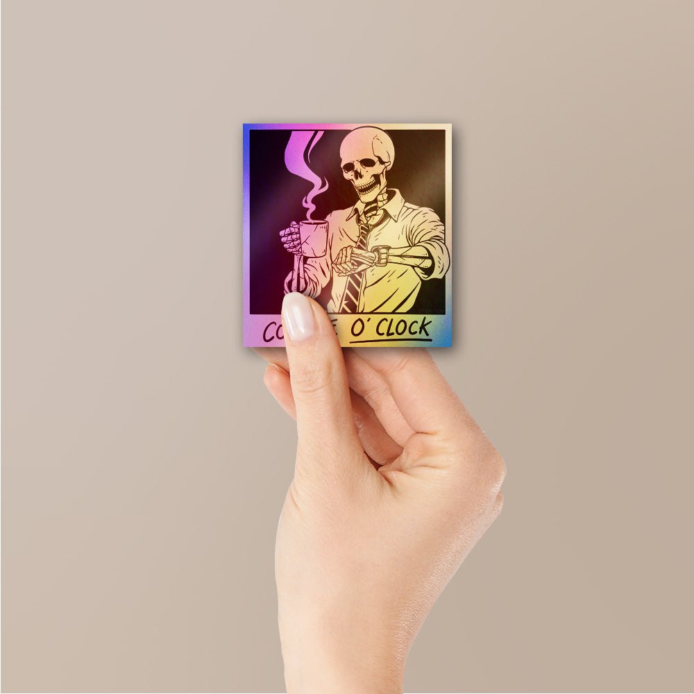 Coffee O'Clock Skull Holographic Stickers - Holographic stickers | STICK IT UP