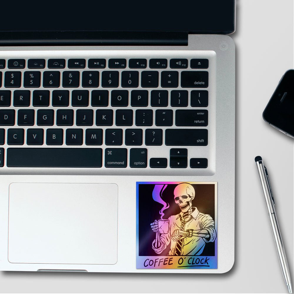Coffee O'Clock Skull Holographic Stickers - Holographic stickers | STICK IT UP