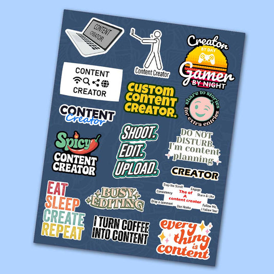 Content Creator Sticker Sheet waterproof vinyl decal for laptop, bike, car & bottle