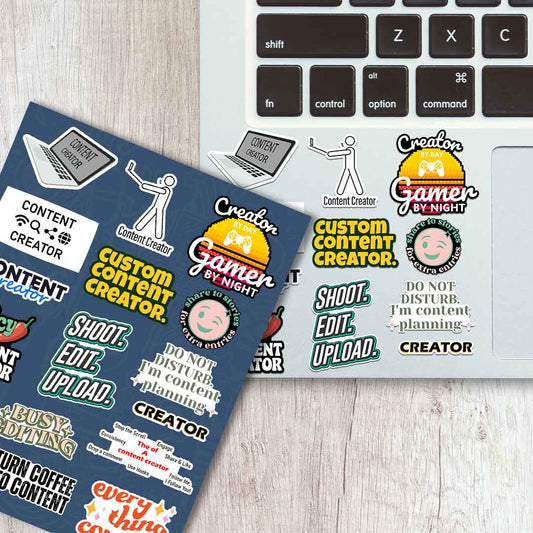 Content Creator Sticker Sheet waterproof vinyl decal for laptop, bike, car & bottle